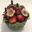 2004 JC Mc Call Blue Sky Porcelain Woven Basket Fruit  Berries Trinket Box 2x3?