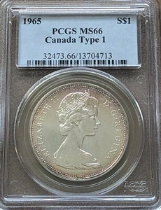 Canada 1965 $1 Type 1 Small Beads Pointed 5 PCGS MS 66 Pop 8 only 2 higher WOW! - Picture 1 of 3