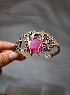 Faceted Kashmir Ruby Gem Bangle Copper Wire Adjustable Cuff Bracelet Gifts Foto 1 de 4
