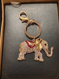 Vintage Monet Rhinestone Elephant Keychain Key Ring with Box - Picture 1 of 11