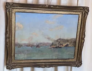 ANDREW PARK Active 1940-60s Harbour River Scene 46 x 56cm Painting - Picture 1 of 11