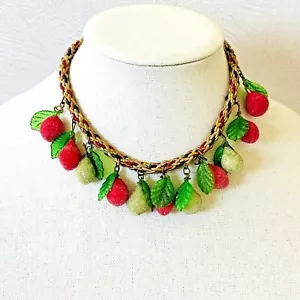 Vintage Sugared Fruit Necklace Charm Bib Colorful Possible Early Haskell 15" - Picture 1 of 9
