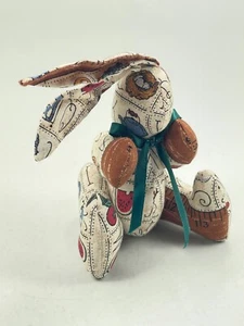 Vintage Handcrafted White Brown Bunny Rabbit Alphabet Rag Articulating 7"T Doll - Picture 1 of 5
