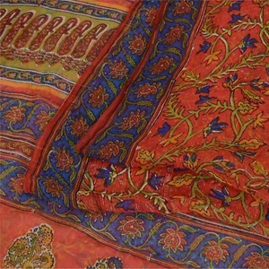 Sanskriti Vintage Sarees Quilting Felting Craft Fabric Pure Chiffon Print Sari - Picture 1 of 12