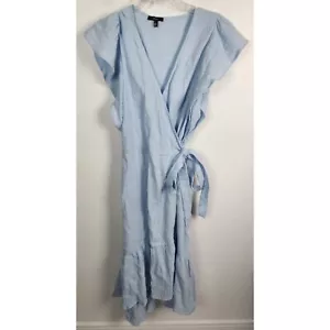 Drew Women's Sz. L Light Blue Cotton Midi Ruffle Wrap Dress - Picture 1 of 7