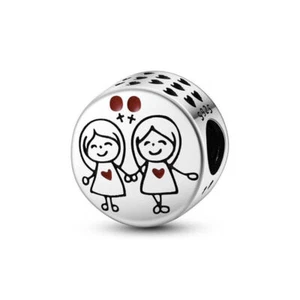 Friends Charm Best Bestie Sisters Love Heart Genuine 925 Sterling Silver - Picture 1 of 1