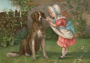 13645.Dekor Poster Druck.Zimmer Wandkunst Design. Schönes viktorianisches Mädchen mit Haustier Hund - Bild 1 von 1