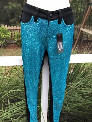 NWT bebe Sequin Colorblocked Skinny Color Aqua Blue Size Waist: 27 - Image 1 of 4