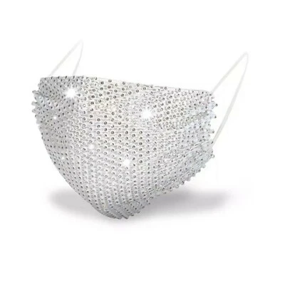 Máscara de malla de diamantes de imitación brillantes transparente cristal joyería fiesta máscara Foto 1 de 3