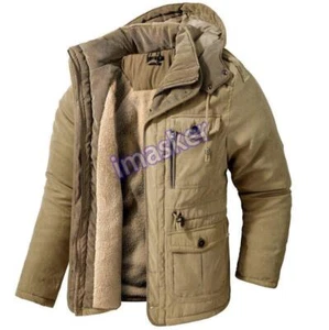 Herren Warm Winter Parka Fleece Mantel Dick Wattiert Kapuze Outdoor Freizeit Jacke - Bild 1 von 26