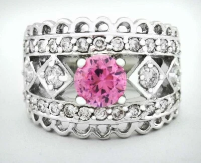 LAB CREATED PINK & WHITE SAPPHIRE 1.18 Cts RING Silver Plated *NWT - Image 1 of 3