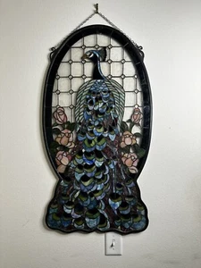 Peacock Profile Stained Glass Window 38H X 20W - Picture 1 of 10