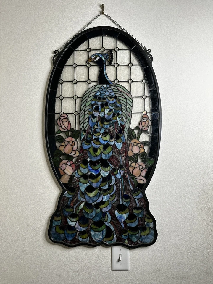 Peacock Profile Stained Glass Window 38H X 20W - Image 1 of 4