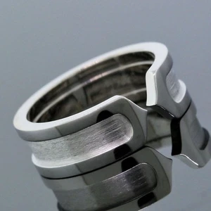 Cartier 18K White Gold Double C Logo Band Ring Euro Size 50 (US Size 5.25) - Picture 1 of 5