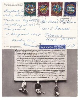 1968 Suíça #B374-7 completo em carta antiga cartão postal para EUA; peixe, animal *d - Imagem 1 de 3