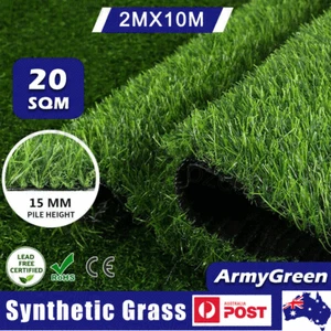 20SQM Artificial Synthetic Grass Fake Lawn Turf Plants Roll Olive 15MM Carpet AU - Picture 1 of 12