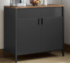 Industrial Storage Cabinet Cupboard Rustic Wood Top Metal Frame Adjustable Shelf