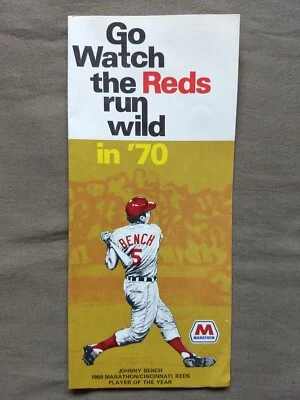 Vintage 1970 CINCINNATI REDS Fold-Out Schedule - Marathon Oil/Johnny Bench - EX+ - Image 1 of 4