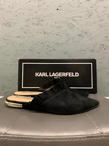 Karl Lagerfeld Paris Farrah Suede Ruffled Mules Slides Black Women's Size 6 - Picture 1 of 15