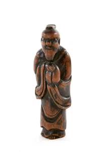 19C Japanese Wood Carved Carving Netsuke Chinese Sage Scholar Figure Figurine - Picture 1 of 12