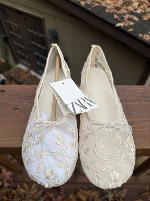Pisos de ballet Zara florales bordados talla 36 EUR talla 6 EE. UU. Foto 1 de 4