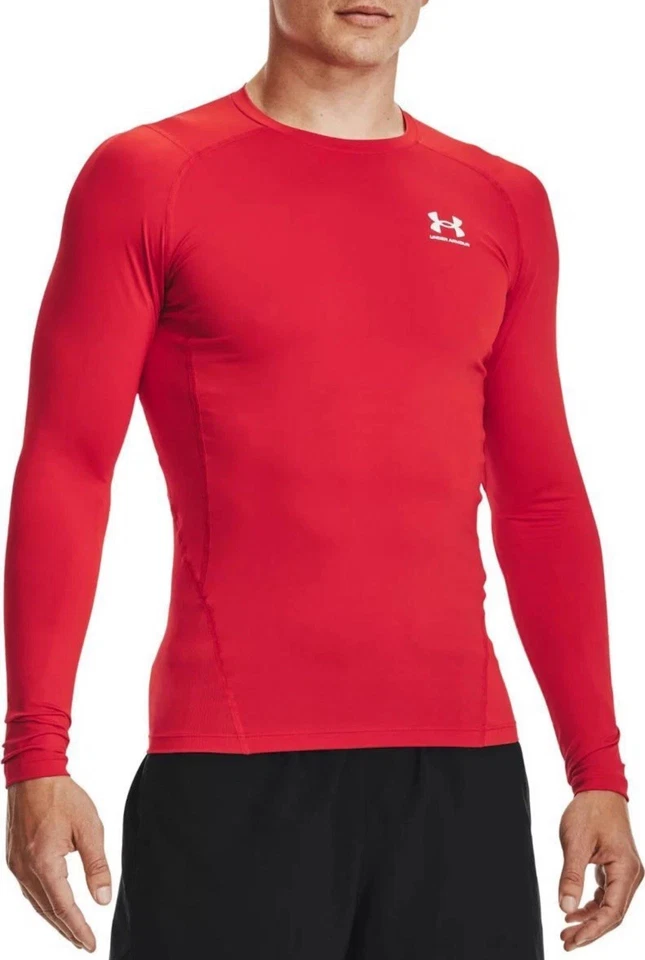 Under Armour Size LG Men's HeatGear Long-Sleeve T-Shirt – Maroon/White - 609
