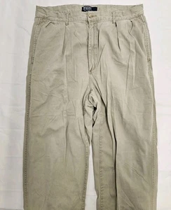 VTG Polo Ralph Lauren Polo Chino Andrew Pants Mens Khaki Pleated 35x30 High Rise - Picture 1 of 6