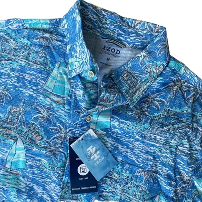 IZOD Saltwater Dockside Chambray Print Short Slleeves Size Medium NWT - Image 1 of 4