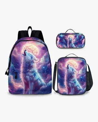 Wolf Kids Backpack for School, 3PCS Teen Boy Backpack with Lunch Box, Pencil Set - Image 1 of 4