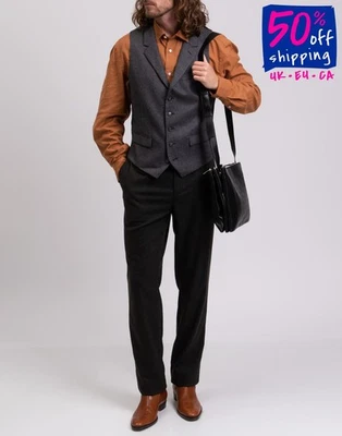 RRP€185 HACKETT Wool Waistcoat Size 44R 54R XL Houndstooth Satin & Cinch Back - Image 1 of 4