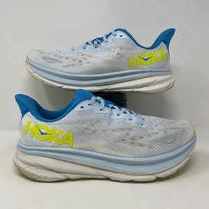 Hoka Clifton 9 Men's Size 10.5 Running Shoes White Blue Athletic Sneakers - Picture 1 of 8