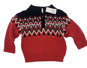 Nuevo con etiquetas Suéter Baby Gap Niños 6-12 Meses Rojo Negro Fair Isle Media Cremallera - Imagen 1 de 8