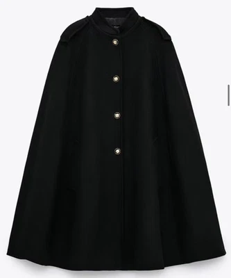 ZARA NERO MANTELLO BLAZER PONCHO GIACCA MILITARE BOTTONI ORO GOTICO TRINNY M - Immagine 1 di 4