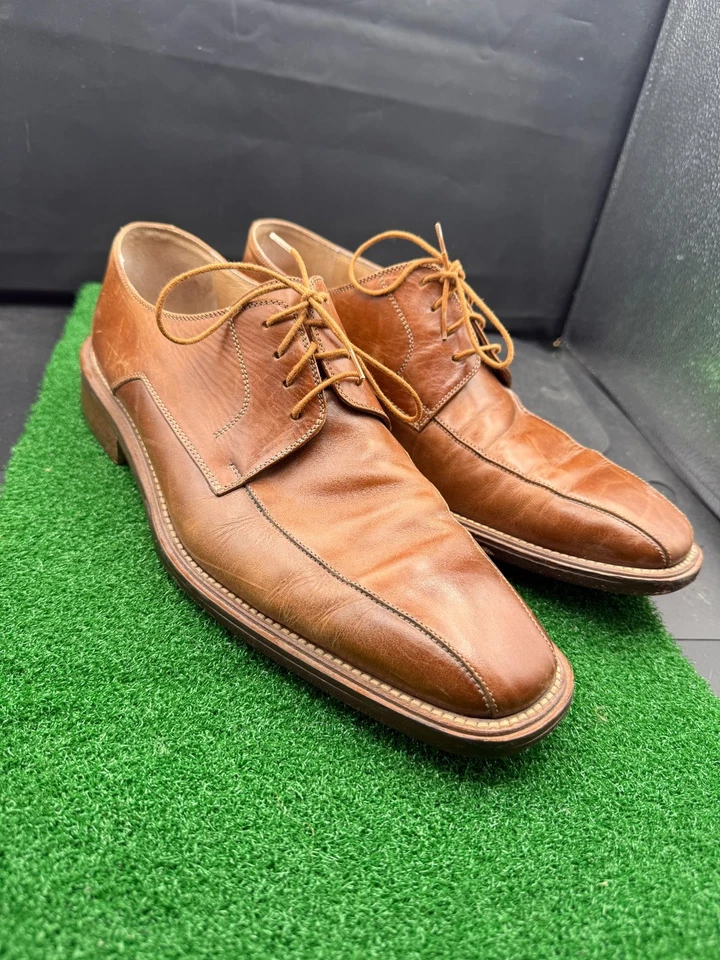 Bachrach Hombres Cuero Zapatos de Vestir Oxford Con Cordones Talla 10.5M Marrón 5279 Hecho en Italia Foto 1 de 4