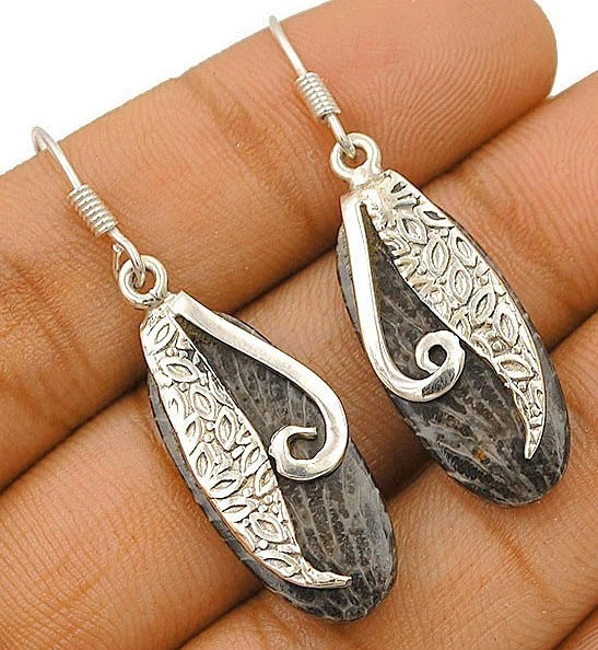 Pendientes de plata esterlina maciza 925 coral raya natural joyería #7-4 Foto 1 de 1