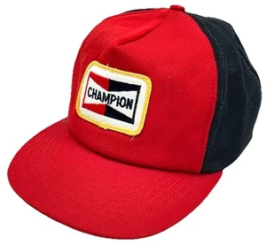 Vintage Champion Spark Plugs Trucker Hat Cap Patch Mesh 80s 90s Advertising - Picture 1 of 9