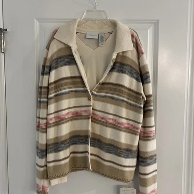 Conjunto Top y Cárdigan Liz Claiborne Lizsport Mujer M Tejido Rayas Beige  Foto 1 de 4