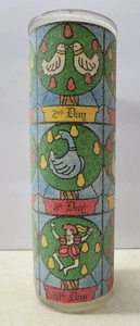 Vintage 12 Days Christmas Sugar Frosted Glass Jar Pillar Candle Holder Holiday - Picture 1 of 6