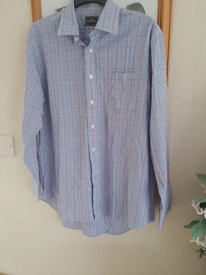 Savile Row Blue Shirt, Red Hatch.  16.5 XL - Image 1 of 4