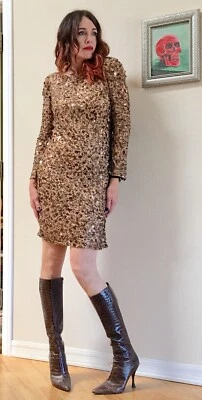 Vtg Rare Aidan Mattox Bronze Sequin Paillette Party Dress 10 - Image 1 of 4