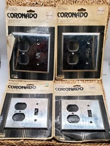 Lot Of 4 Vintage Hall Mack Coronado Chrome Metal Duplex Receptacle Switch Plates - Picture 1 of 4