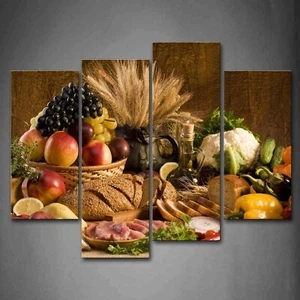 Food Wall Art Fruit Canvas for Dining Room 4 Panels Modern Artwork Kitchen Wa... - Picture 1 of 9