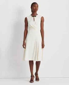 Lauren Ralph Lauren Women's Faux-Leather-Buckle A-line Dress, Winter Cream, SZ 8 - Picture 1 of 4