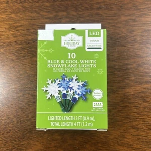 Holiday Time 10 Blue & Cool White Snowflake LED Christmas Lights Battery Powered - Picture 1 of 3