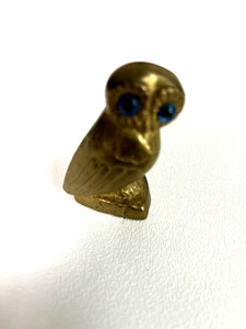 Vintage Solid Brass Miniature Greek Owl Figure With Blue Eyes - Picture 1 of 8