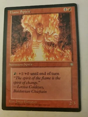 MTG Magic The Gathering Card Flame Spirit Summon Spirit Red Ice Age 1995 - Image 1 of 2