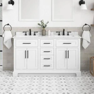 Home Decorators Collection Bathroom Vanities With Tops 60" White Double Sink - Picture 1 of 12