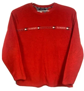 Vintage Tommy Hilfiger Jeans Red Fleece Pullover Adult Size XXL/2XL Sweatshirt - Picture 1 of 10