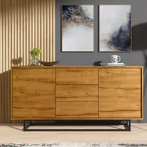 140cm Loft Retro Industrial Sideboard I Modern Vintage Oak TV Unit Cabinet Stand - Picture 1 of 56