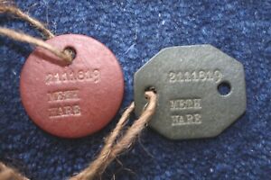 Pair of late WW1 ID Tags. Named to Hare (Methodist faith). Seven digit number. 